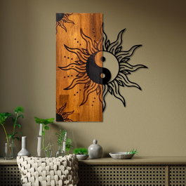 Wallity Yin Yang Escultura de Pared en Madera y Metal